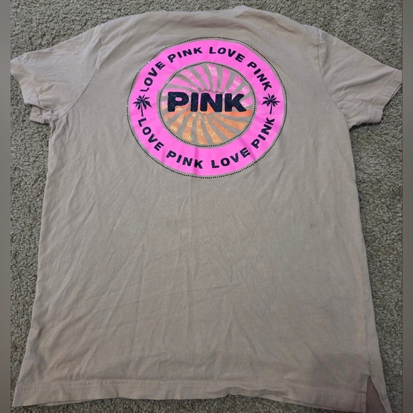 PINK Victoria's Secret Oversized Tropical Glitter Tee - Picture 1 of 5